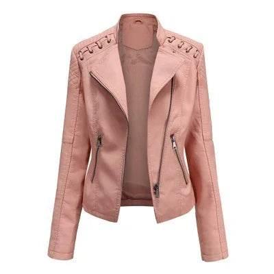 Women’s Slim Fit PU Leather Motorcycle Jacket - ZA-Zola