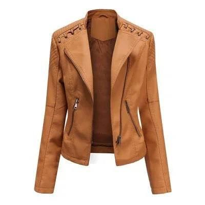 Women’s Slim Fit PU Leather Motorcycle Jacket - ZA-Zola