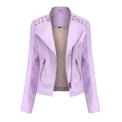 Women’s Slim Fit PU Leather Motorcycle Jacket - ZA-Zola
