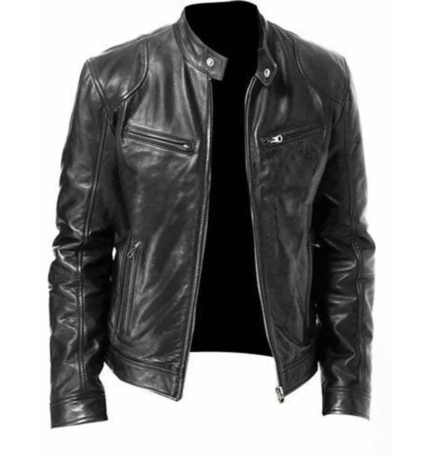Men's Warm Zipper Cardigan with PU Leather Detail - ZA-Zola