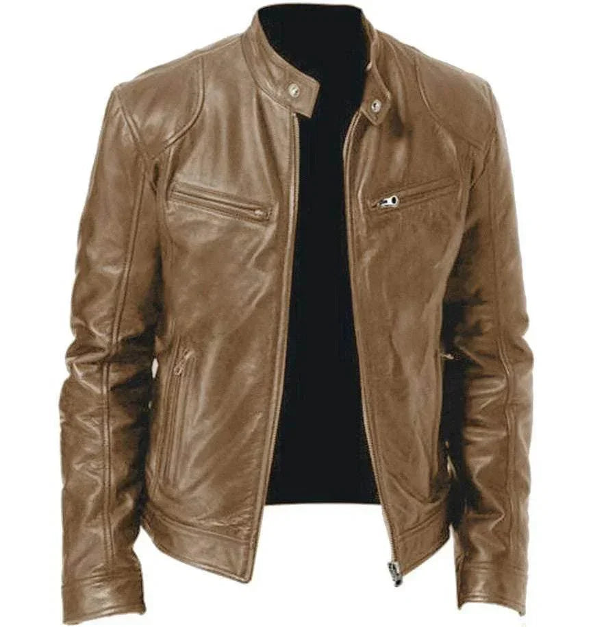 Men's Warm Zipper Cardigan with PU Leather Detail - ZA-Zola