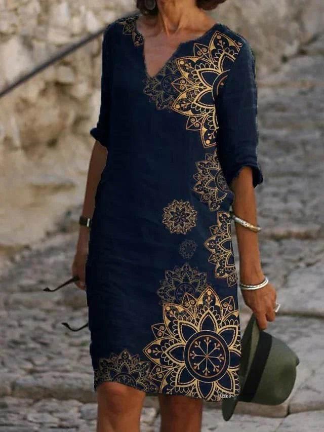 Retro Floral V-Neck Dress – Loose & Breezy Style - ZA-Zola