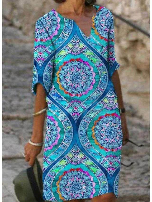Retro Floral V-Neck Dress – Loose & Breezy Style - ZA-Zola