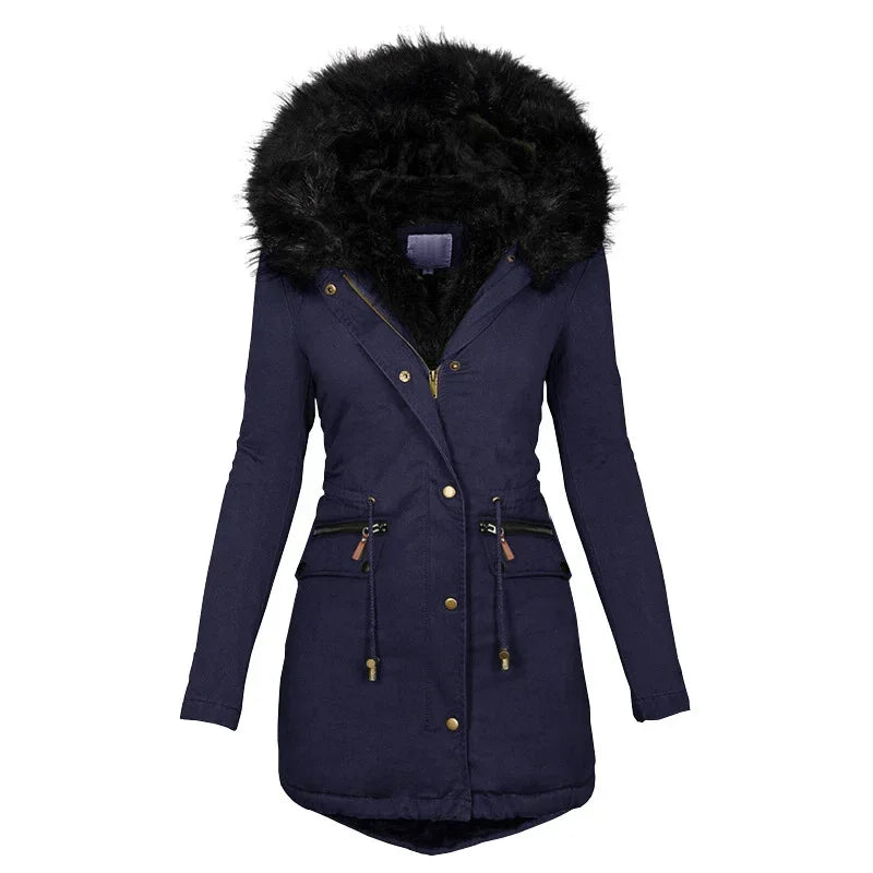 Women Winter Parka Coat – Plush Hooded Warm Zip-Up Jacket - ZA-Zola