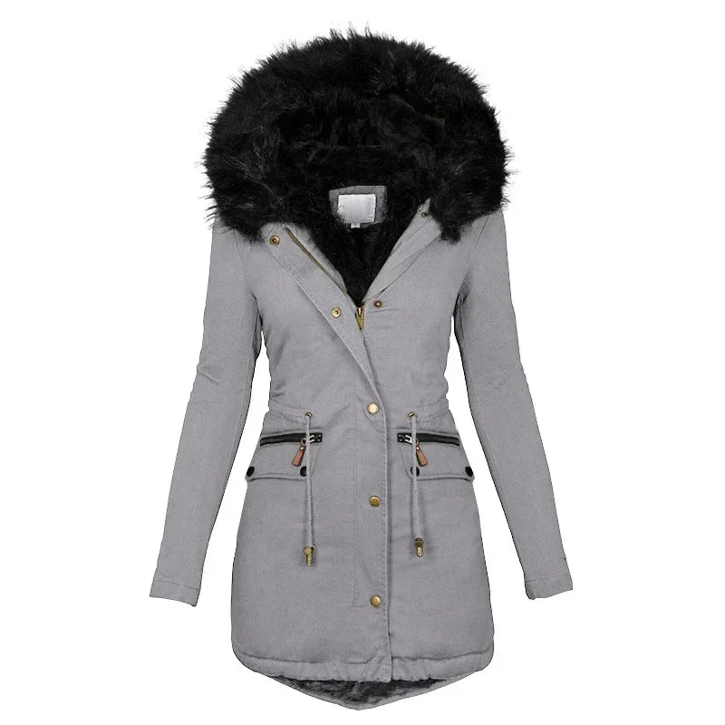 Women Winter Parka Coat – Plush Hooded Warm Zip-Up Jacket - ZA-Zola