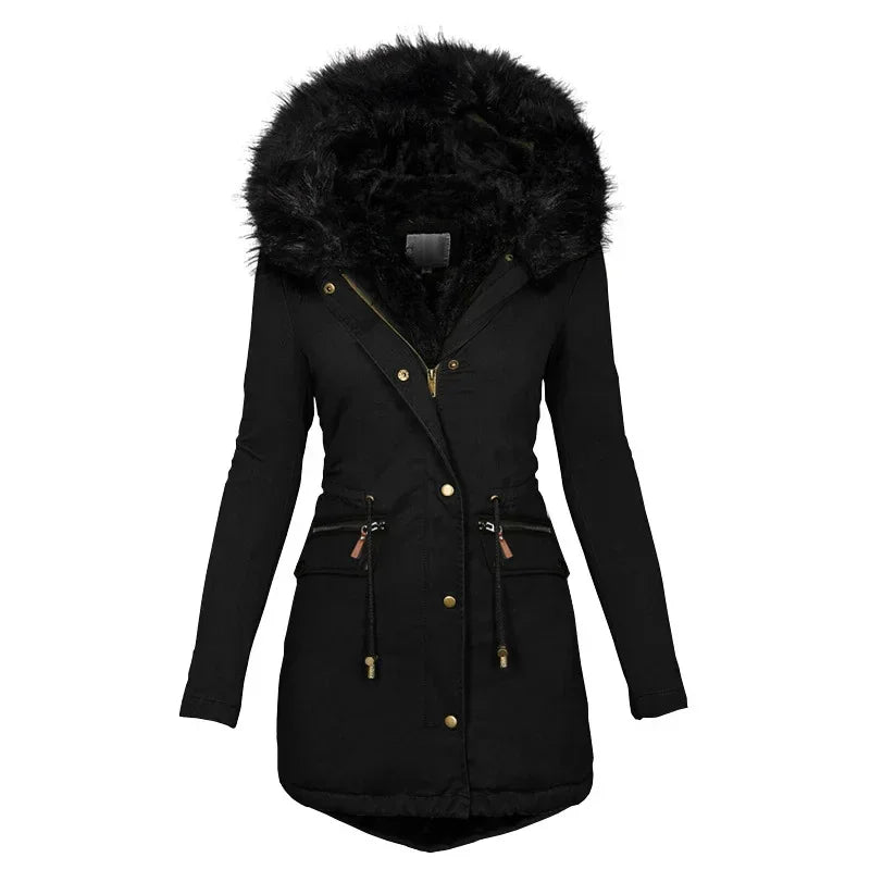 Women Winter Parka Coat – Plush Hooded Warm Zip-Up Jacket - ZA-Zola