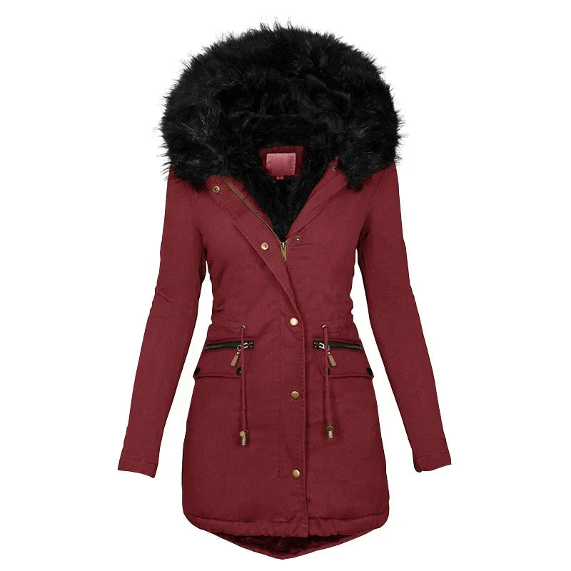 Women Winter Parka Coat – Plush Hooded Warm Zip-Up Jacket - ZA-Zola