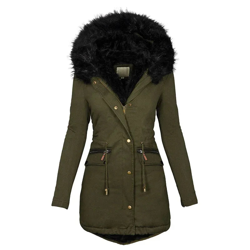 Women Winter Parka Coat – Plush Hooded Warm Zip-Up Jacket - ZA-Zola