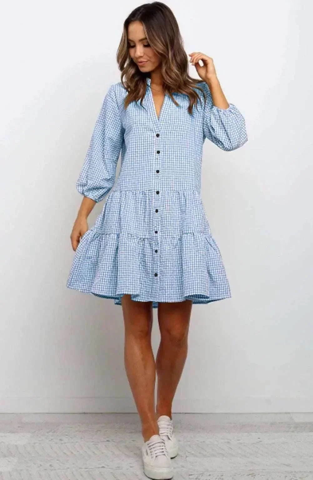 V-Neck Plaid Midi Dress – Summer Style for Women - ZA-Zola