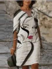 Retro Floral V-Neck Dress – Loose & Breezy Style - ZA-Zola
