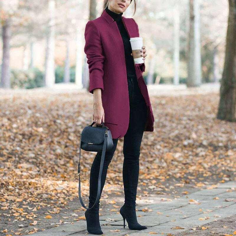 Women’s Stand-Up Collar Woolen Blazer | European Style - ZA-Zola