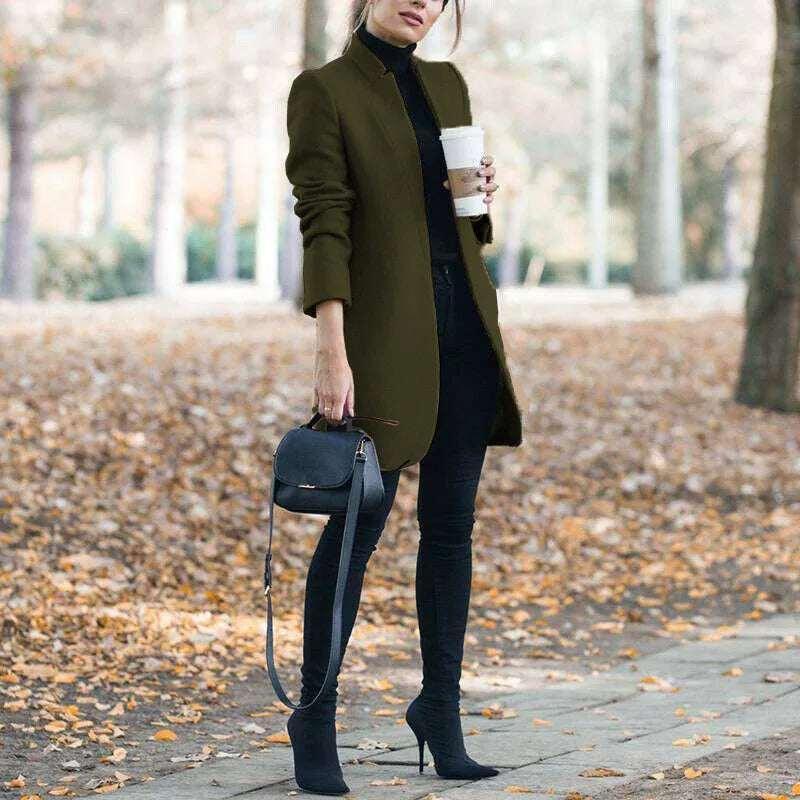 Women’s Stand-Up Collar Woolen Blazer | European Style - ZA-Zola