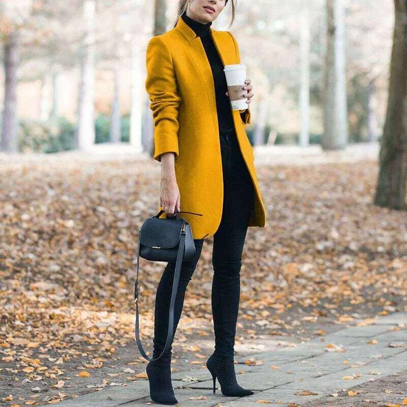 Women’s Stand-Up Collar Woolen Blazer | European Style - ZA-Zola