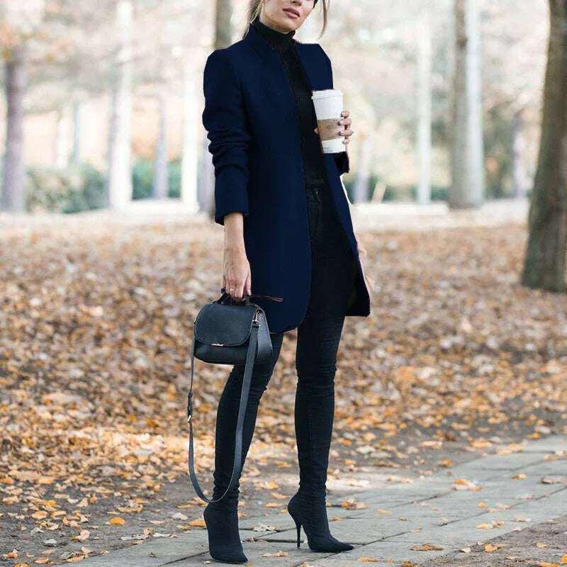 Women’s Stand-Up Collar Woolen Blazer | European Style - ZA-Zola