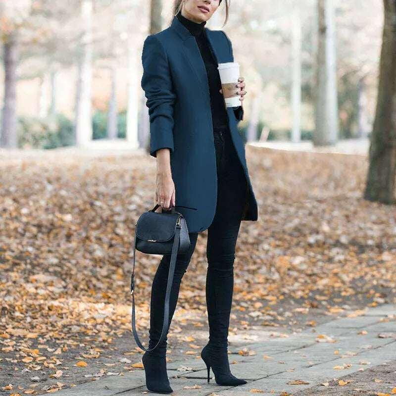 Women’s Stand-Up Collar Woolen Blazer | European Style - ZA-Zola