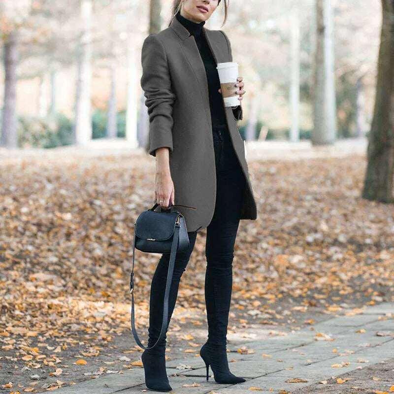 Women’s Stand-Up Collar Woolen Blazer | European Style - ZA-Zola