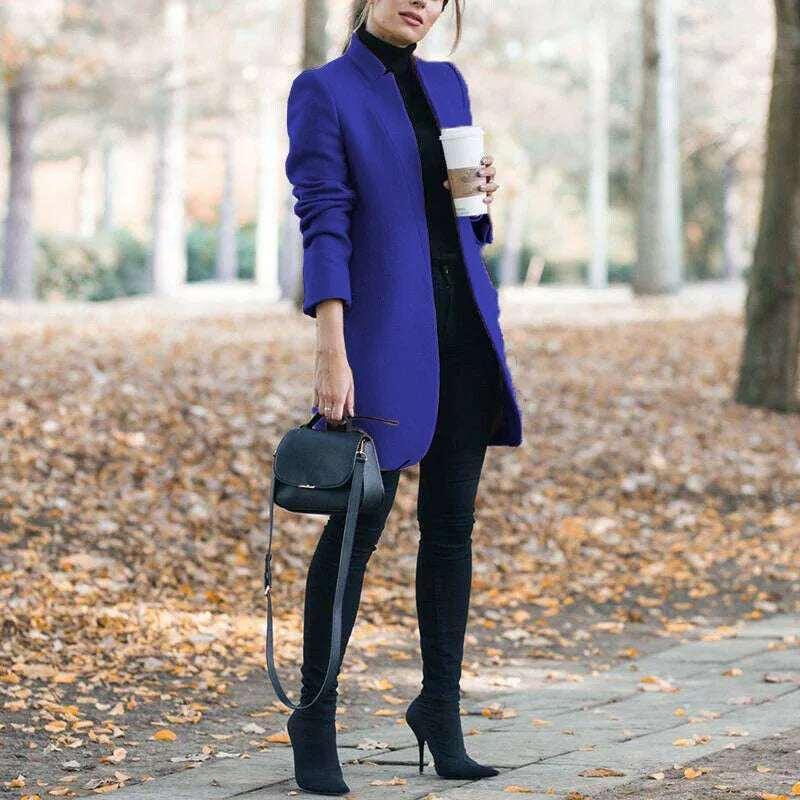 Women’s Stand-Up Collar Woolen Blazer | European Style - ZA-Zola