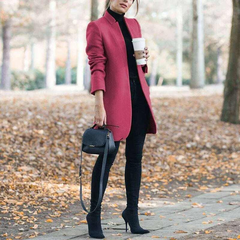 Women’s Stand-Up Collar Woolen Blazer | European Style - ZA-Zola