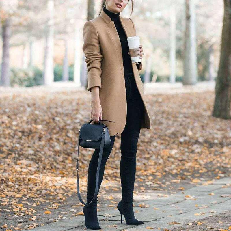 Women’s Stand-Up Collar Woolen Blazer | European Style - ZA-Zola