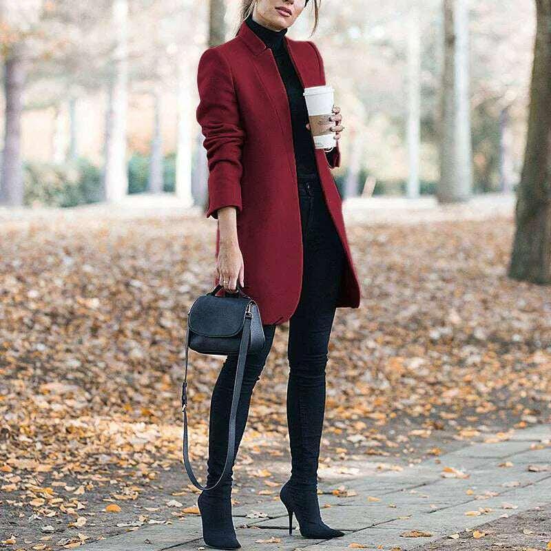 Women’s Stand-Up Collar Woolen Blazer | European Style - ZA-Zola