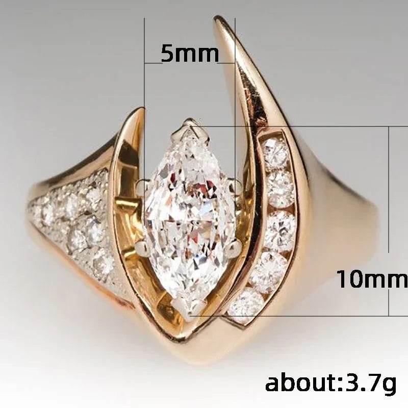 Geometric Zircon Inlaid Gold Ring for Women - ZA-Zola