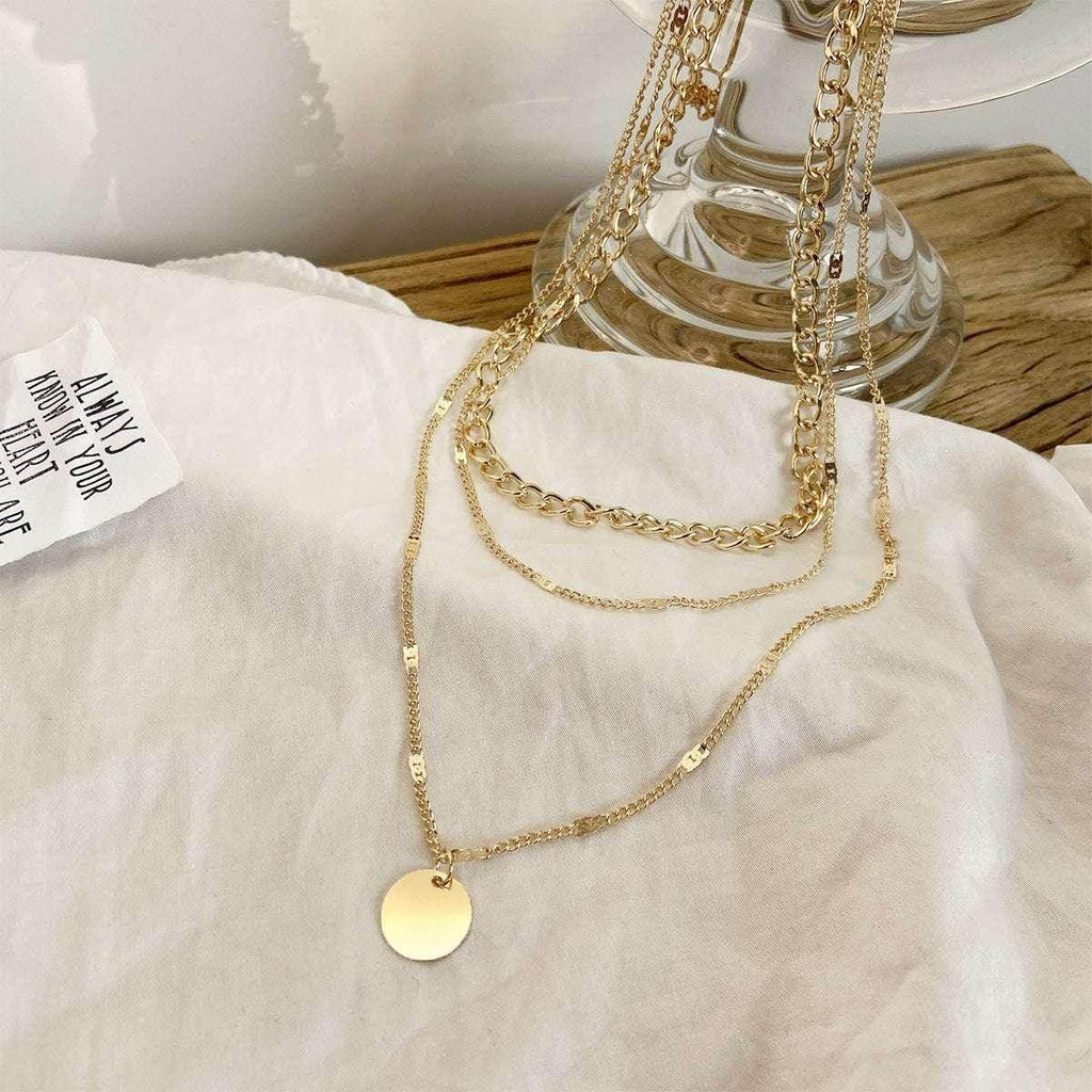 Layered Disc Pendant Clavicle Necklace Women - ZA-Zola