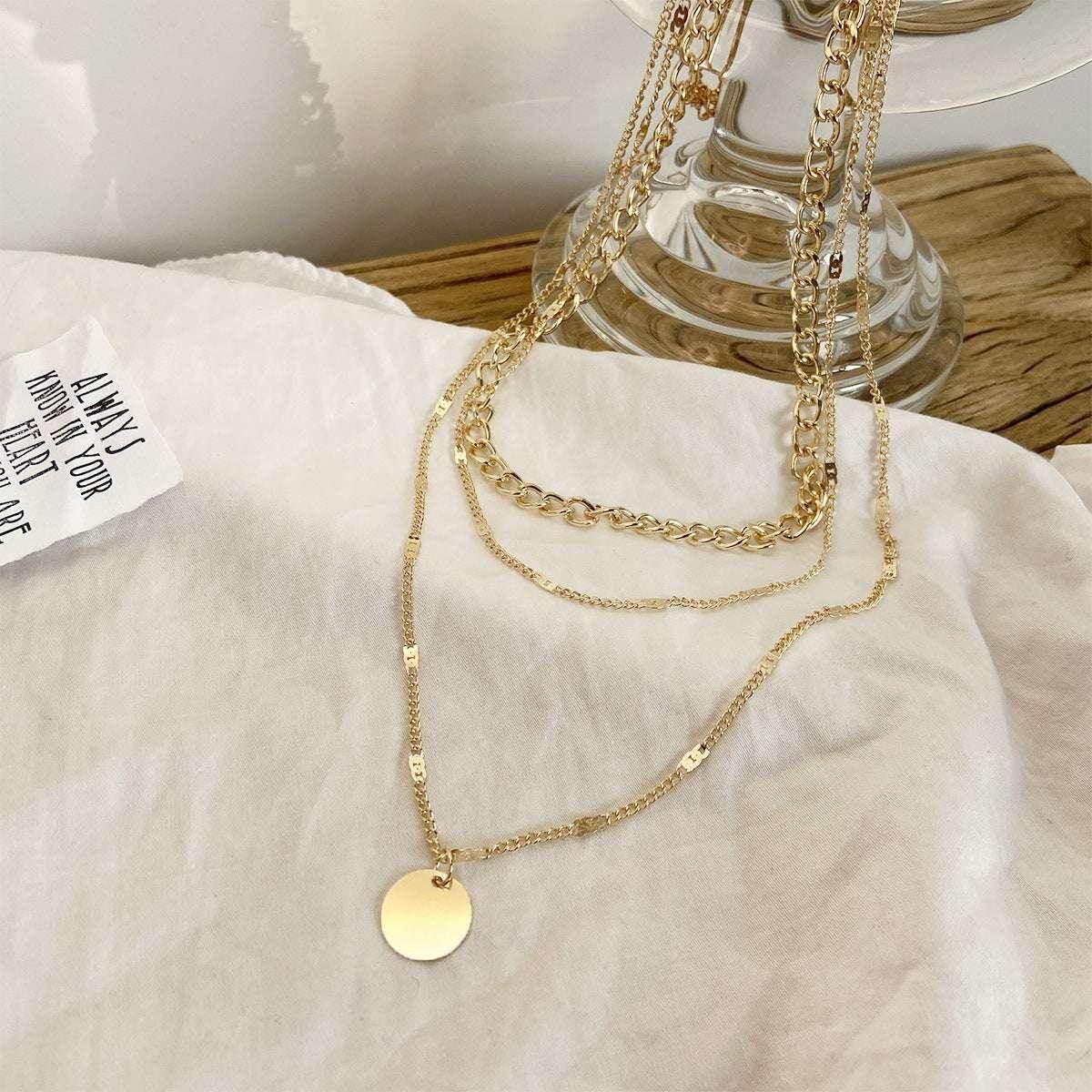 Layered Disc Pendant Clavicle Necklace Women - ZA-Zola