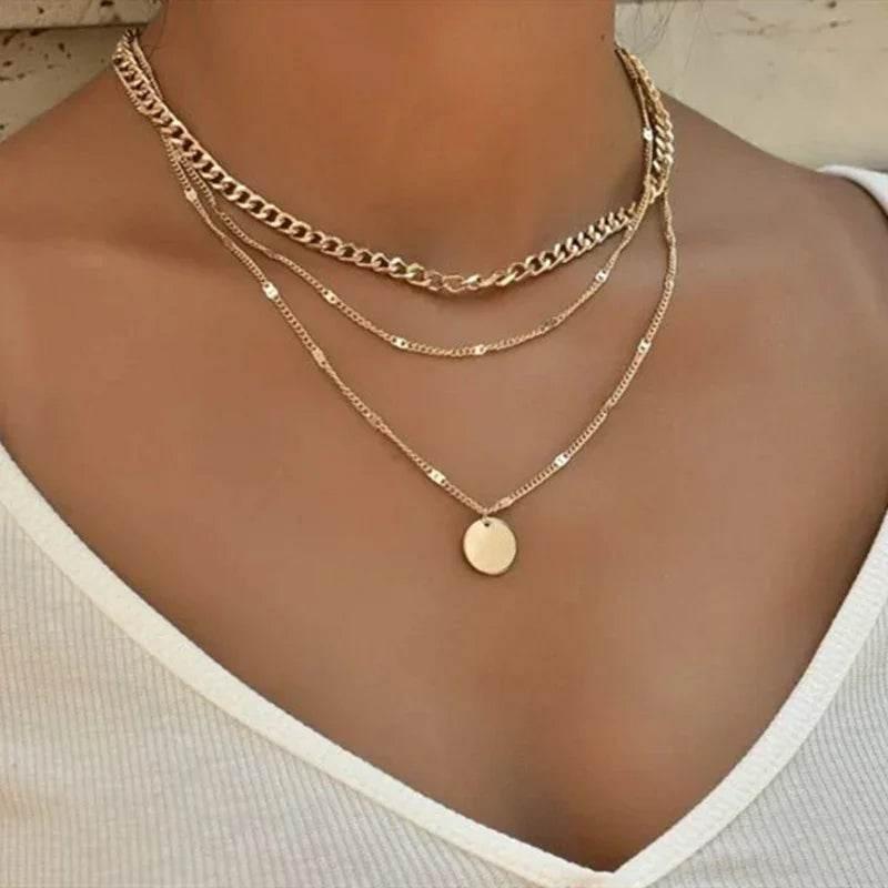 Layered Disc Pendant Clavicle Necklace Women - ZA-Zola