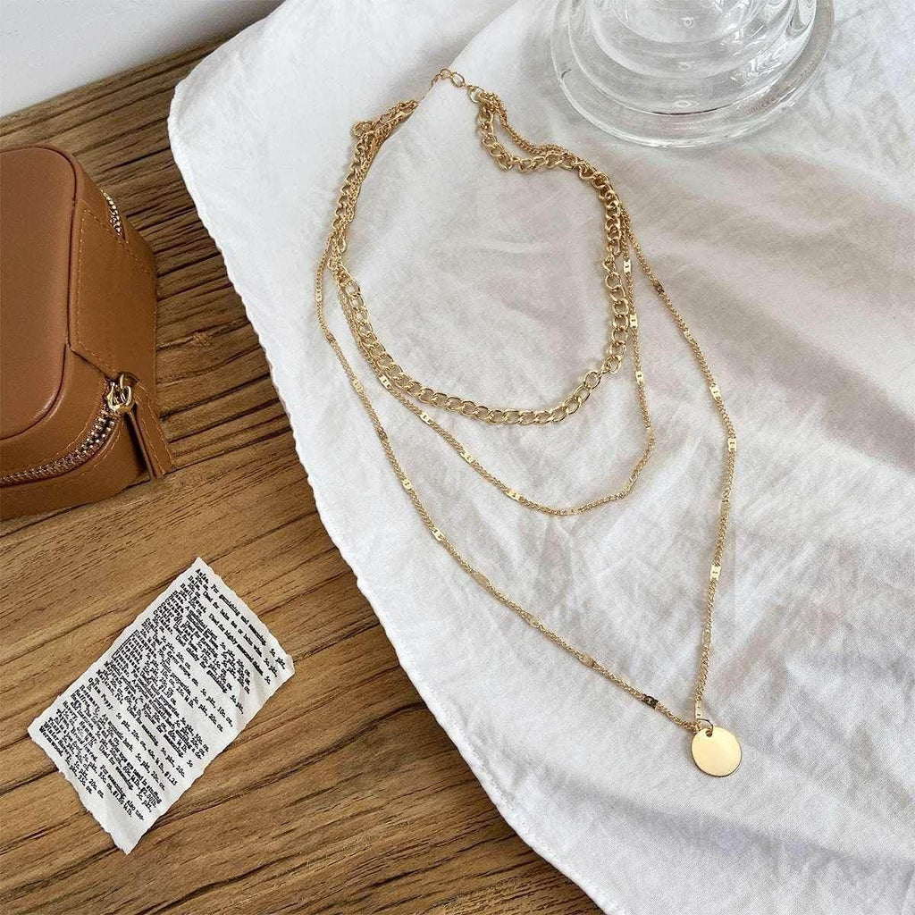 Layered Disc Pendant Clavicle Necklace Women - ZA-Zola