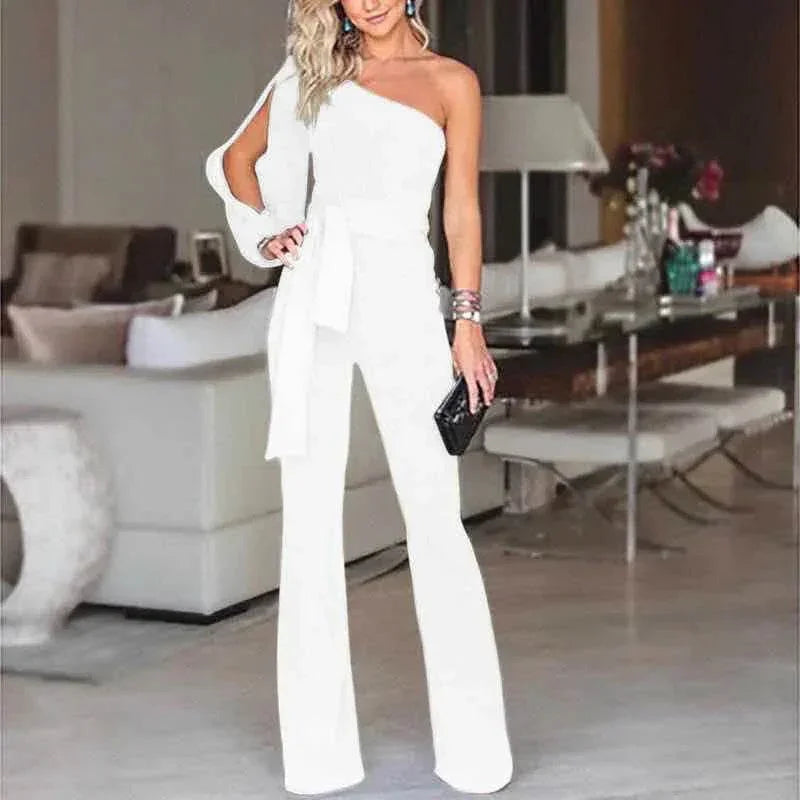 Ladies High Waist Slim One-Shoulder Jumpsuit - ZA-Zola
