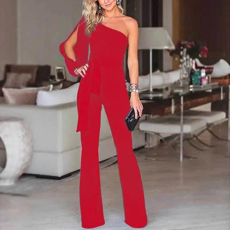 Ladies High Waist Slim One-Shoulder Jumpsuit - ZA-Zola