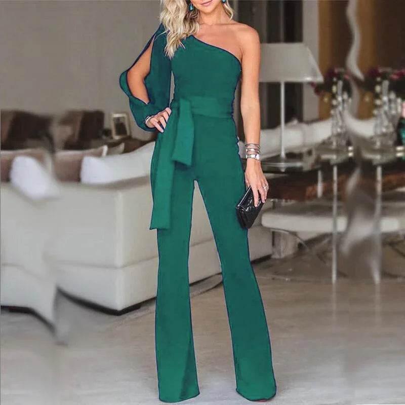 Ladies High Waist Slim One-Shoulder Jumpsuit - ZA-Zola