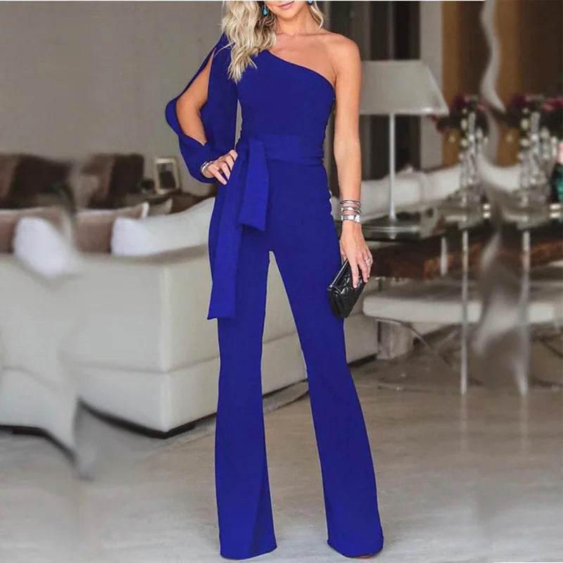 Ladies High Waist Slim One-Shoulder Jumpsuit - ZA-Zola