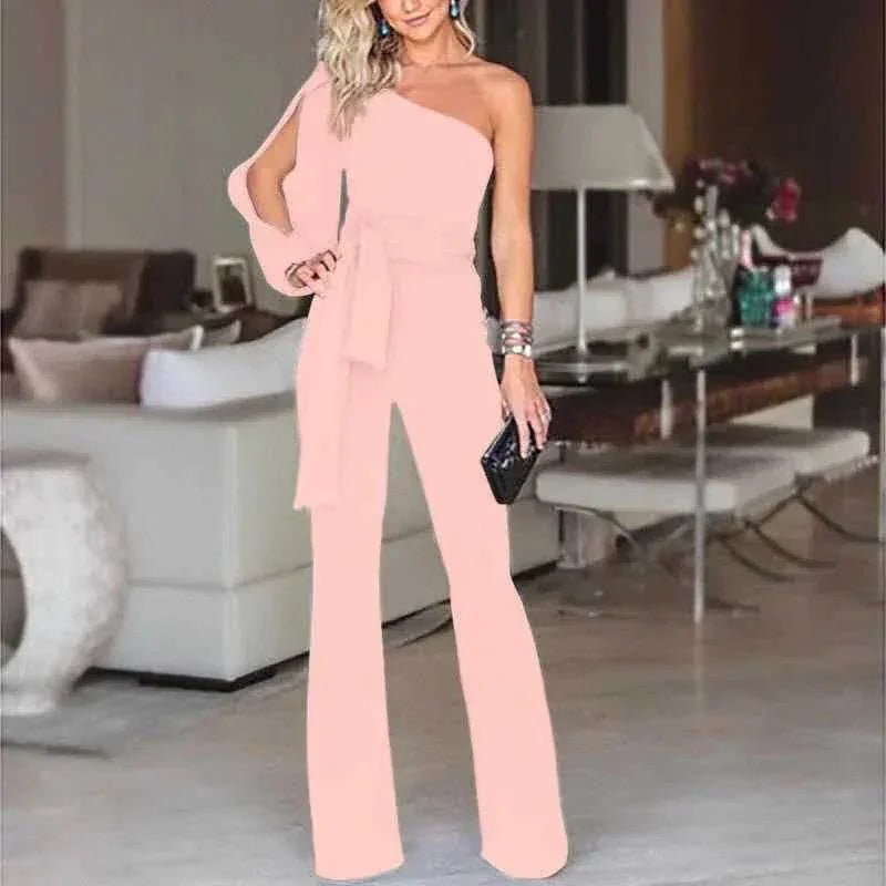 Ladies High Waist Slim One-Shoulder Jumpsuit - ZA-Zola