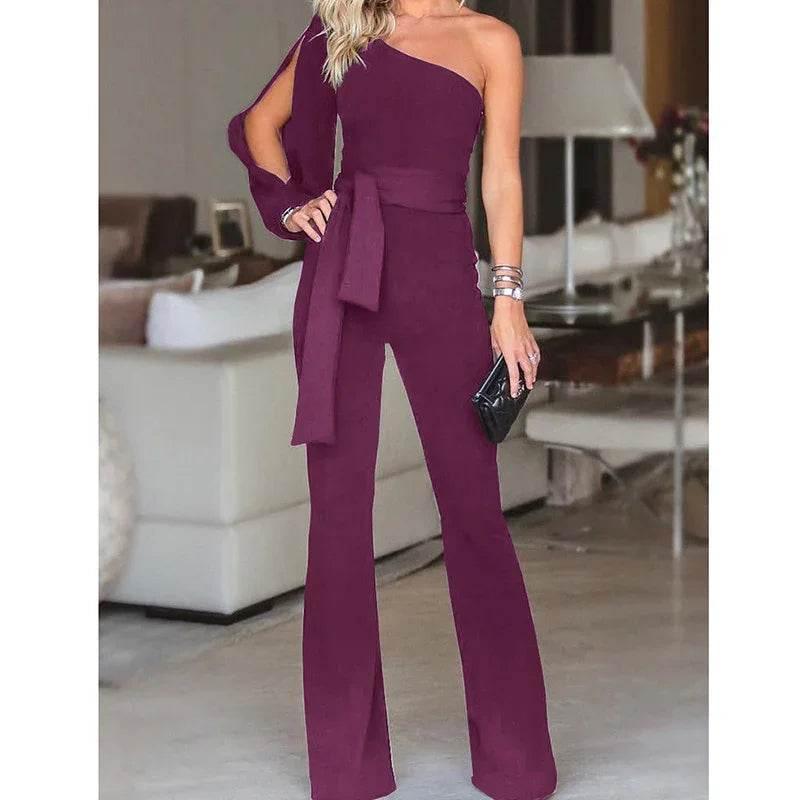 Ladies High Waist Slim One-Shoulder Jumpsuit - ZA-Zola