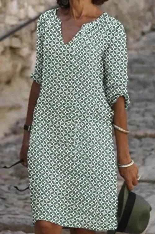 Retro Floral V-Neck Dress – Loose & Breezy Style - ZA-Zola