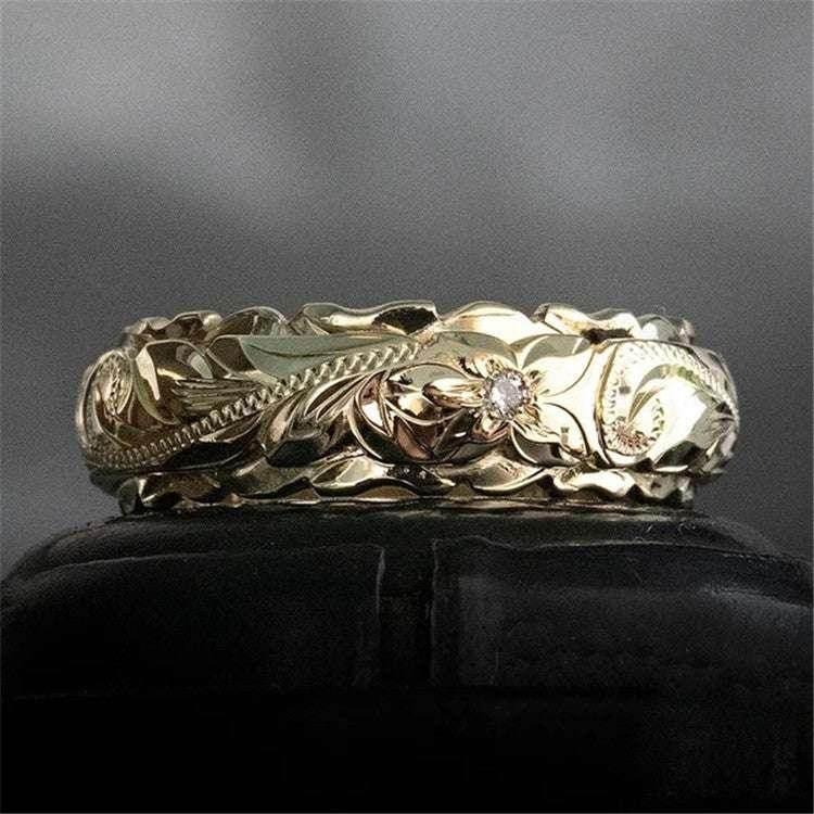 Gold Carved Rose Flower Ring for Women - ZA-Zola