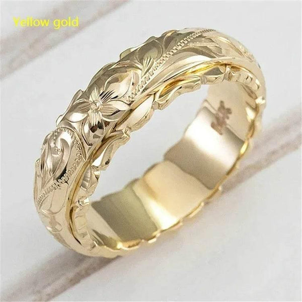 Gold Carved Rose Flower Ring for Women - ZA-Zola