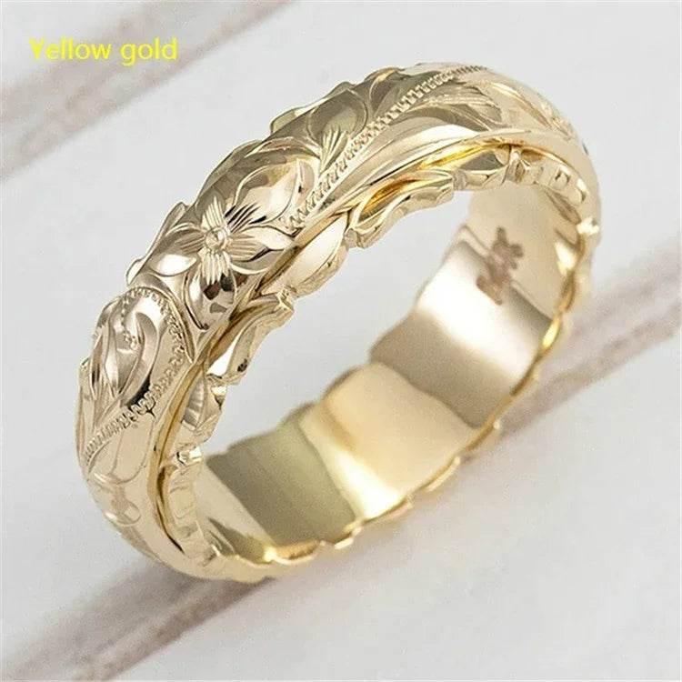 Gold Carved Rose Flower Ring for Women - ZA-Zola