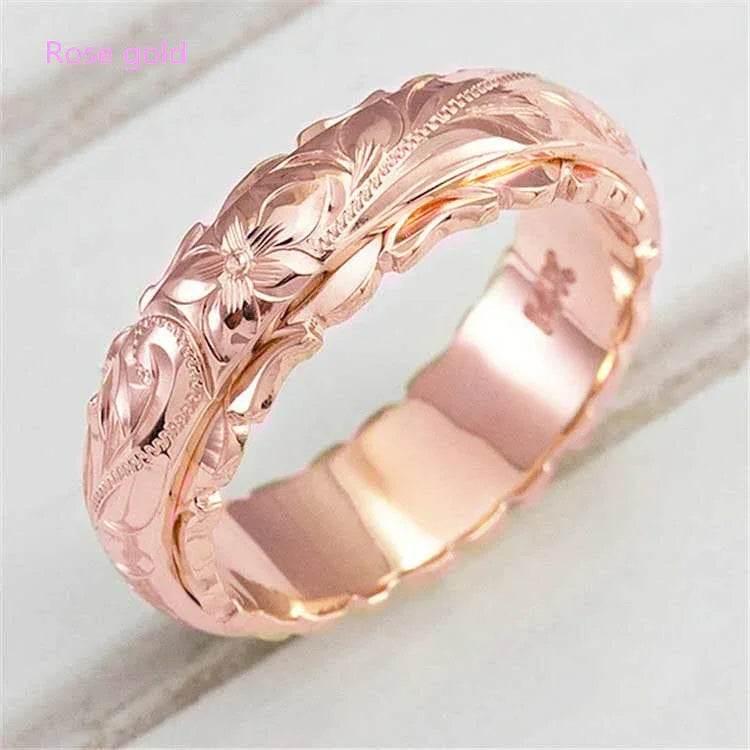 Gold Carved Rose Flower Ring for Women - ZA-Zola