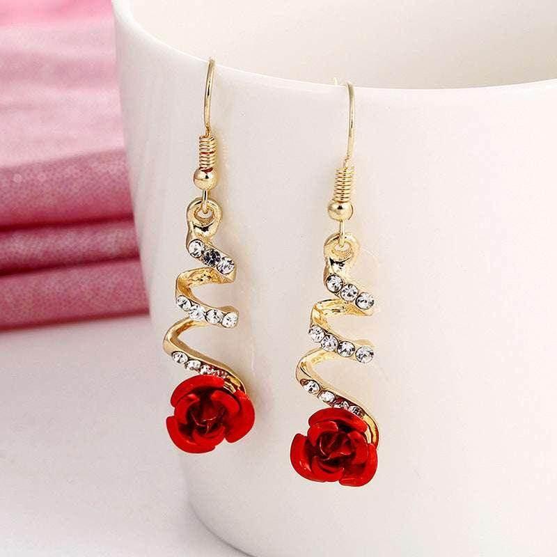 Statement Earrings – Red Rose Tassel Floral Drop - ZA-Zola