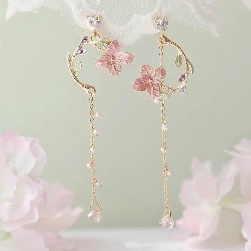 Statement Earrings – Red Rose Tassel Floral Drop - ZA-Zola