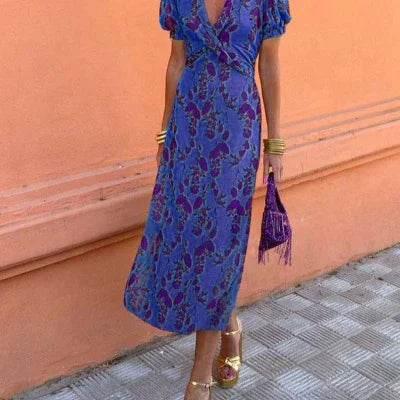 Slim Floral V-Neck Summer Beach Dress for Women - ZA-Zola