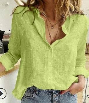 Loose Cotton Linen Long Sleeve Shirt for Women - ZA-Zola
