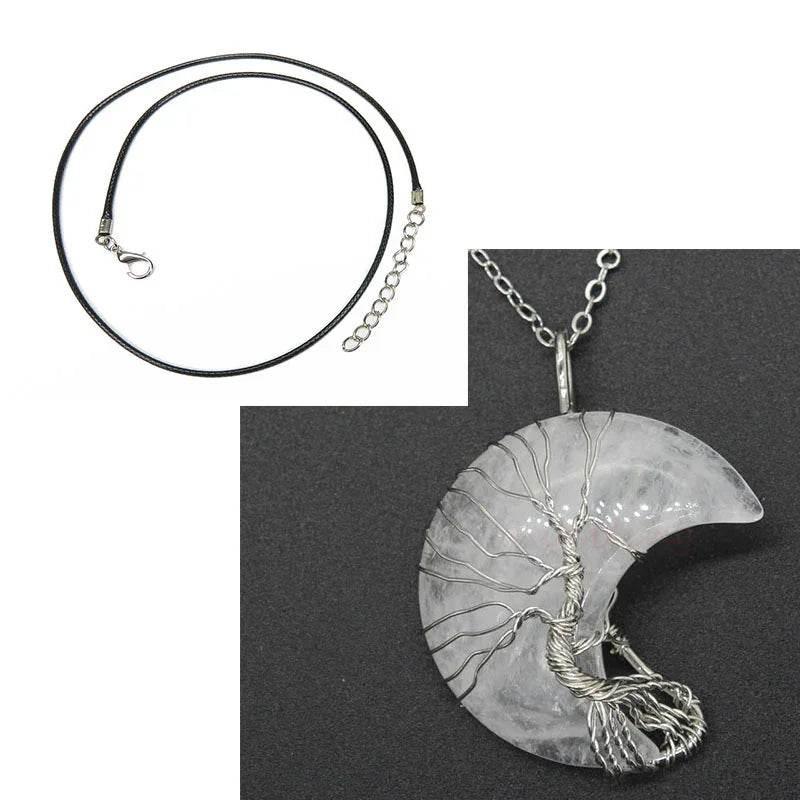 Natural Crystal Crescent Moon Pendant Necklace - ZA-Zola