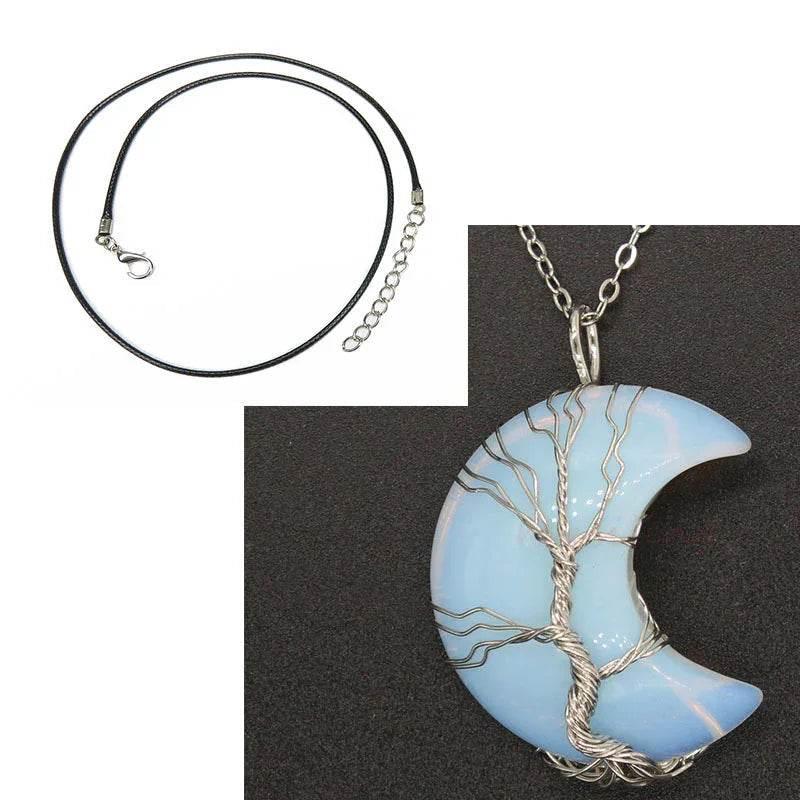 Natural Crystal Crescent Moon Pendant Necklace - ZA-Zola