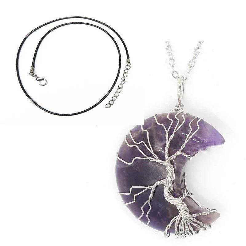 Natural Crystal Crescent Moon Pendant Necklace - ZA-Zola