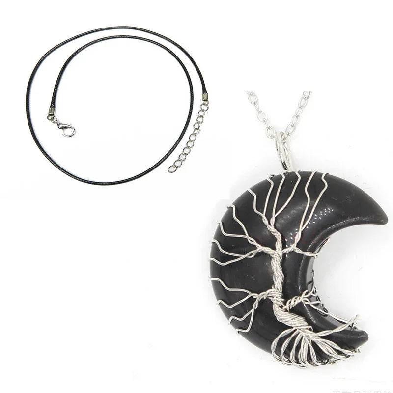 Natural Crystal Crescent Moon Pendant Necklace - ZA-Zola