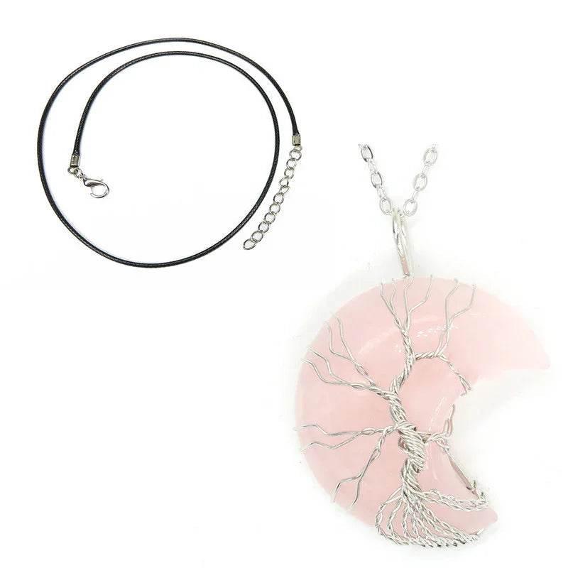 Natural Crystal Crescent Moon Pendant Necklace - ZA-Zola