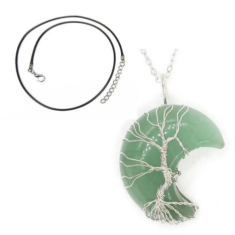 Natural Crystal Crescent Moon Pendant Necklace - ZA-Zola